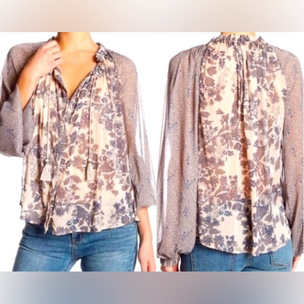 free people• hendrix floral sheer tassel blouse• sz small